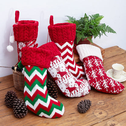 Merry Christmas Knitting Elk Design Stocking Gift Bags 4pcs/Set