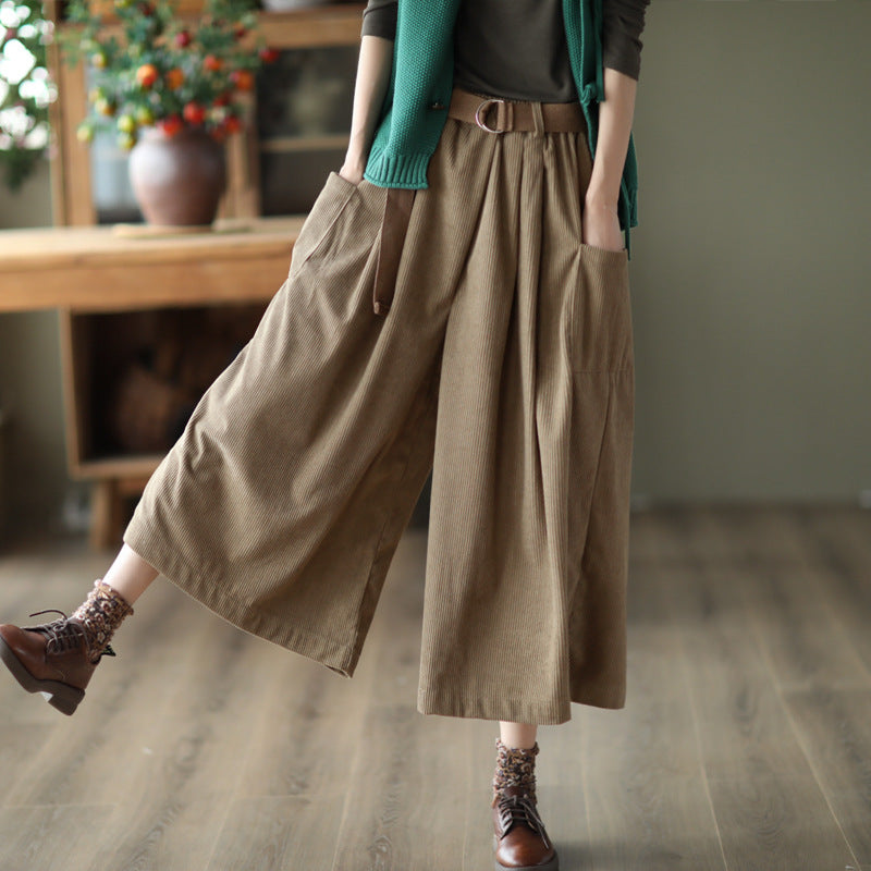 Vintage Elastic Waist Wide Legs Pants for Women