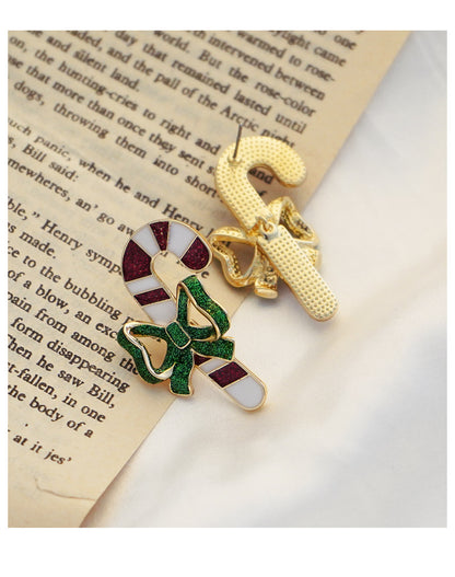 Merry Christmas Walking Stick Design Stubs Earrings