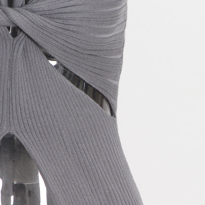 Designed High Neck Irregular Women Knitted Tank Tops