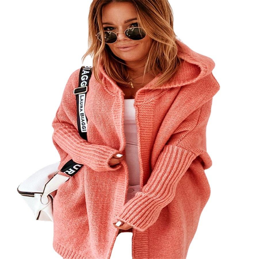 Women Knitting Batwing Sleeved Hoody Sweaters-STYLEGOING