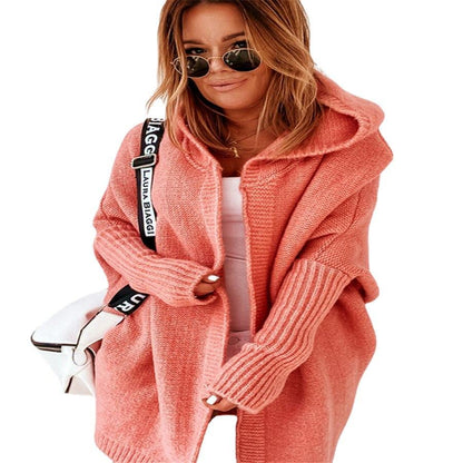 Women Knitting Batwing Sleeved Hoody Sweaters-STYLEGOING