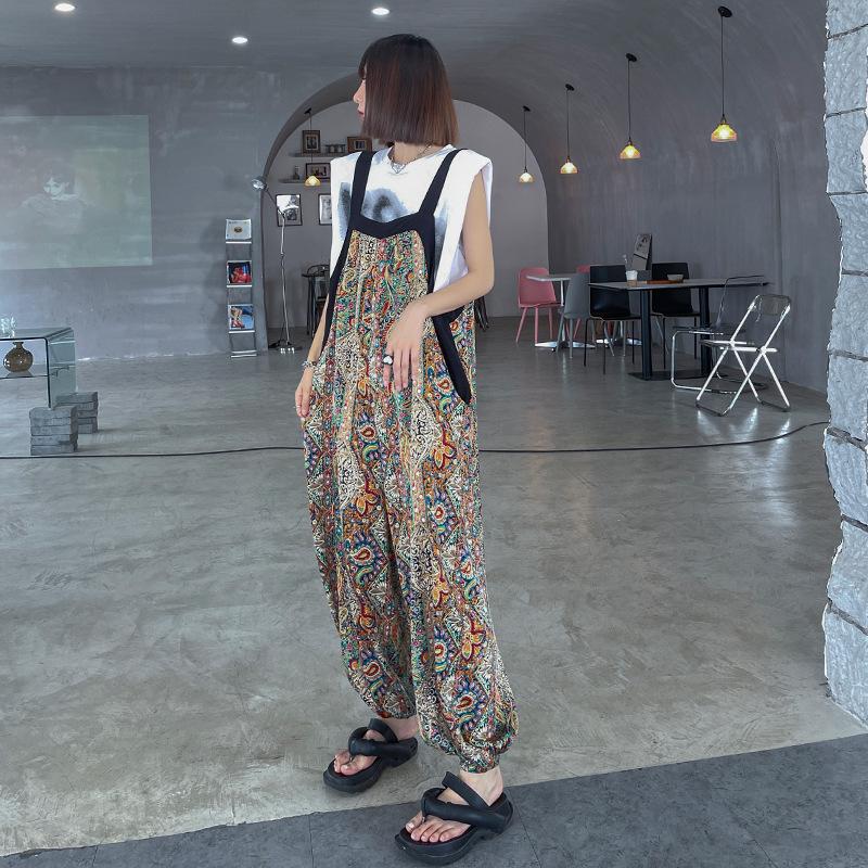 Summer Casual Newspaper Design Jumpsuits-STYLEGOING