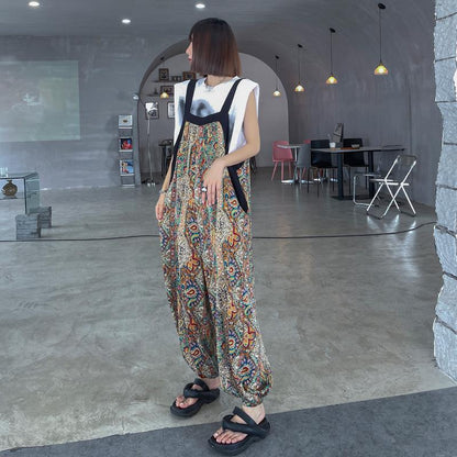 Summer Casual Newspaper Design Jumpsuits-STYLEGOING