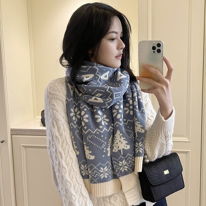 Merry Christmas Knitted Warm Scarves for Girls