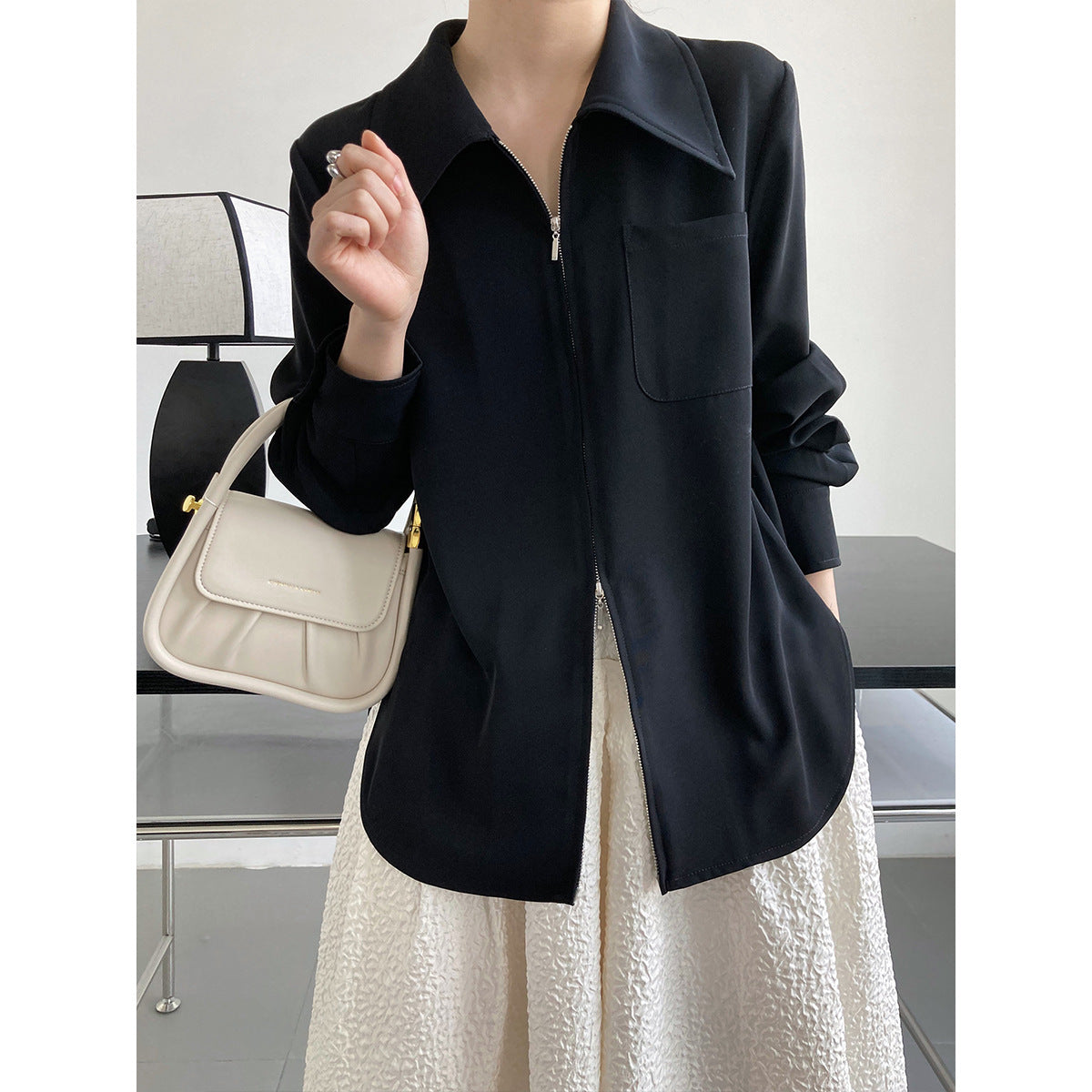 Elegant Designed Zipper Women Long Sleeves Shirts