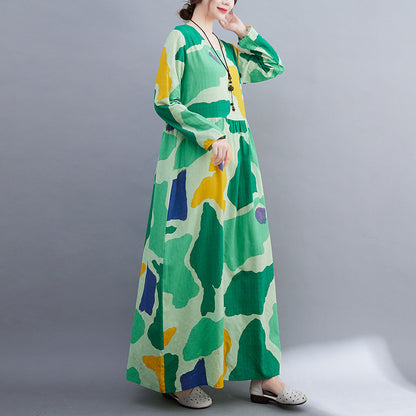 Green Women Plus Sizes Long Sleeves Dresses