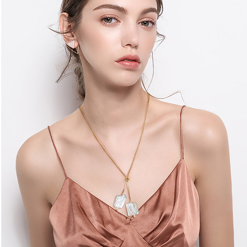 Fashion Double Baroque Pearl Pendant Gold Plated Silver Necklaces
