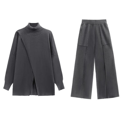 Fashion Turtleneck Sweaters and Wide Legs Pants Suits