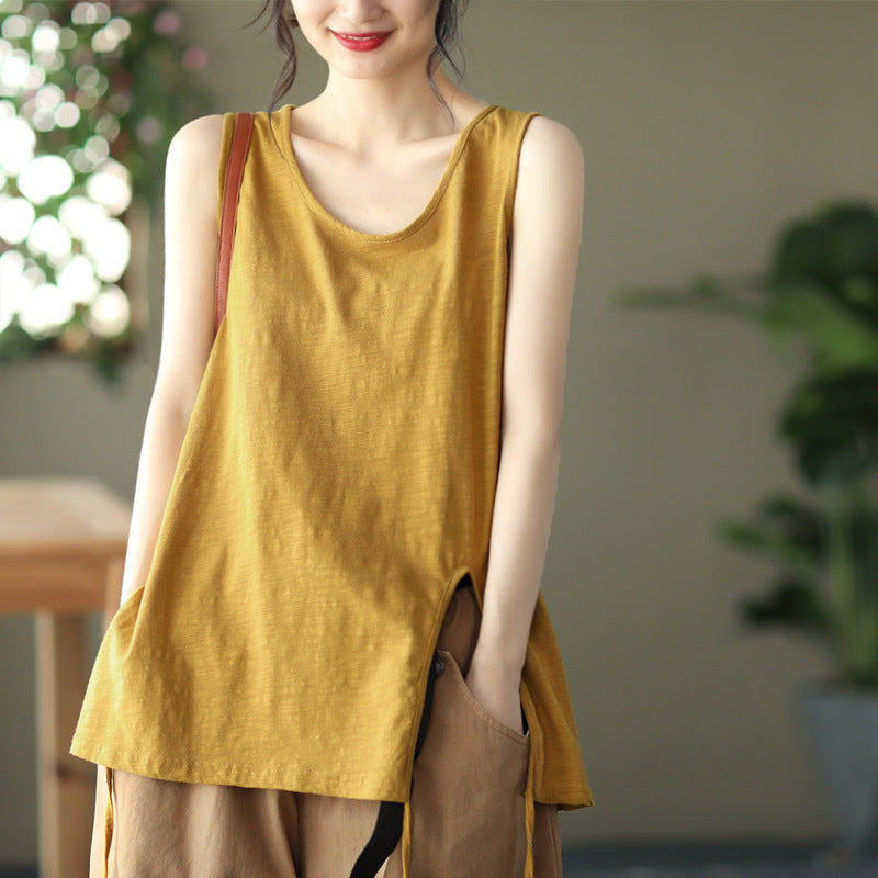 Vintage Cotton Sleeveless Women Crop Tops