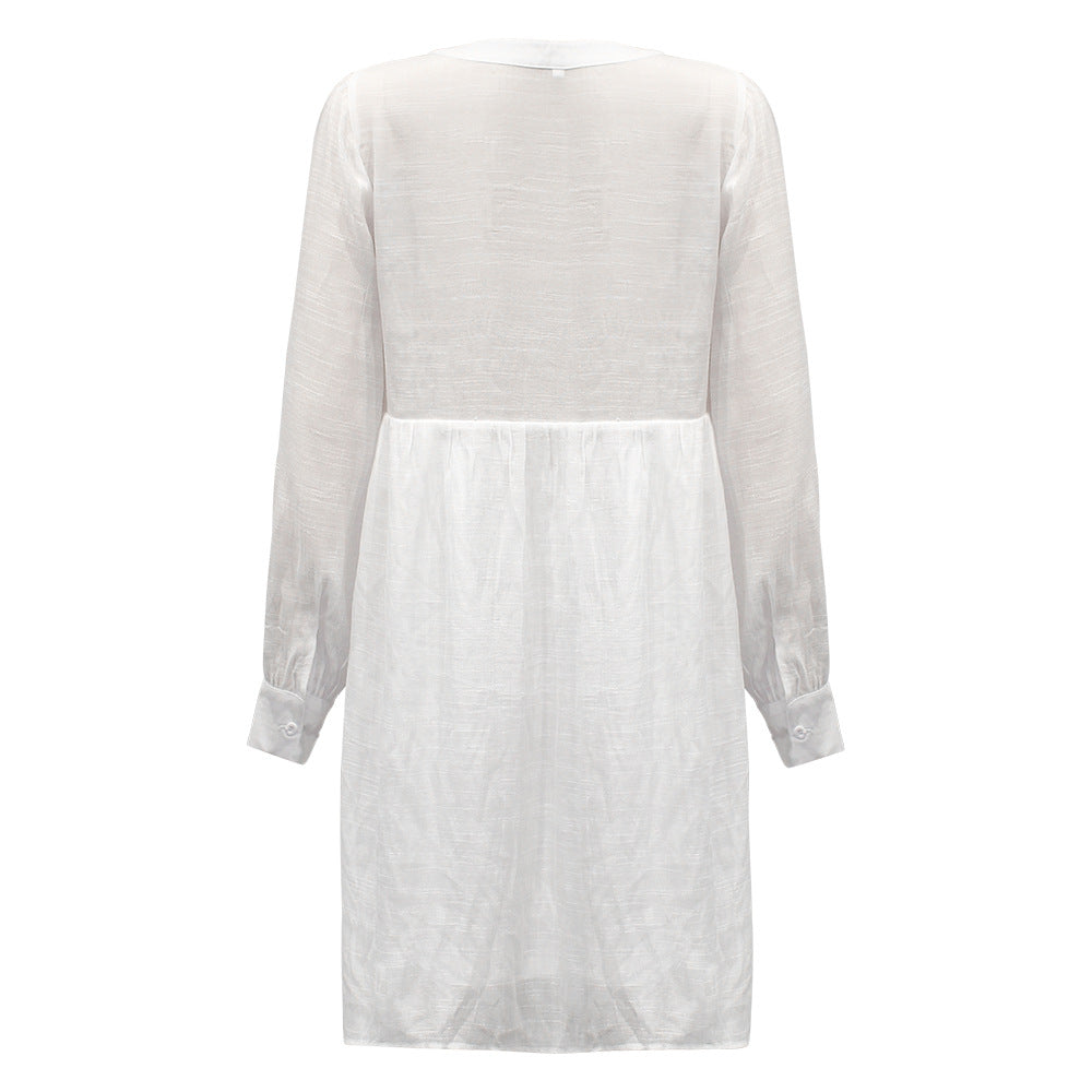 Casual White Long Sleeves Mini Dresses