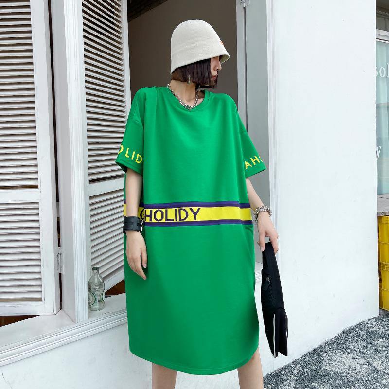 Women Summer Short Sleeves Letter T Shirt Dresses-STYLEGOING