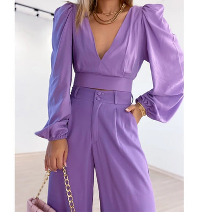 Casual High Waist Spring Wide Legs Women Suits