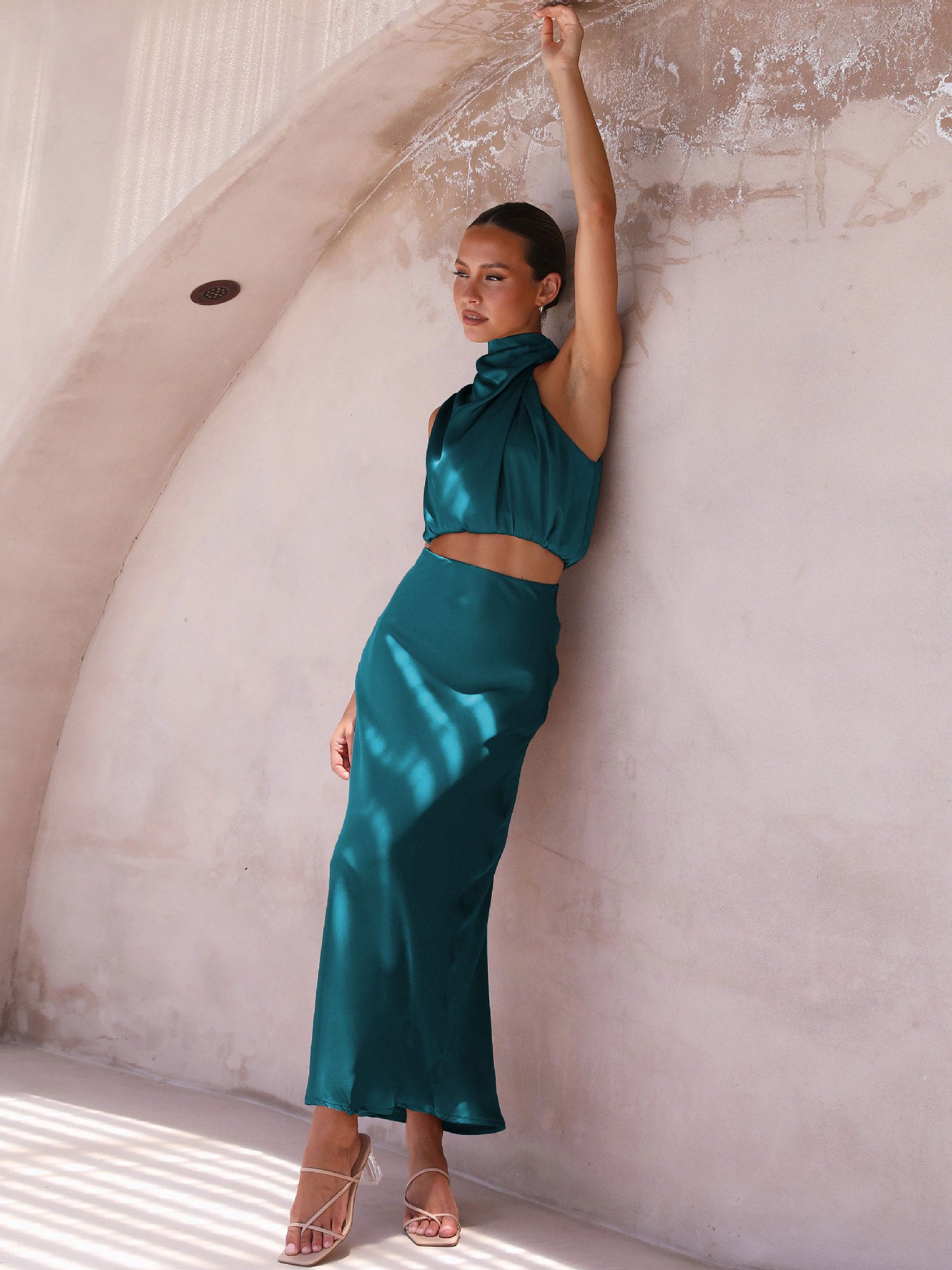Sexy High Neck Tops and Long Skirts Two Pieces Evening Dresses