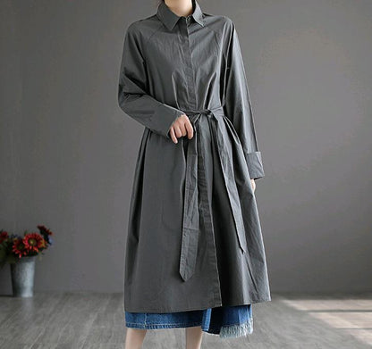 Women Slim Waist Flong Midi Length Fall Overcoat-STYLEGOING