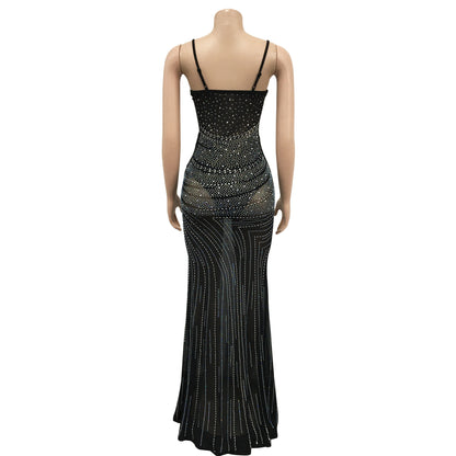 Sexy Diamond Sleeveless Long Evening Party Dresses