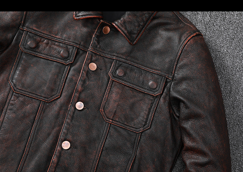 Vintage Cowhide Leather Overcoats Jackets for Men