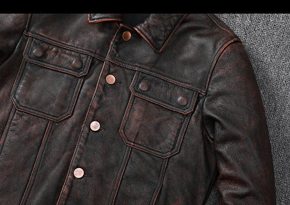 Vintage Cowhide Leather Overcoats Jackets for Men