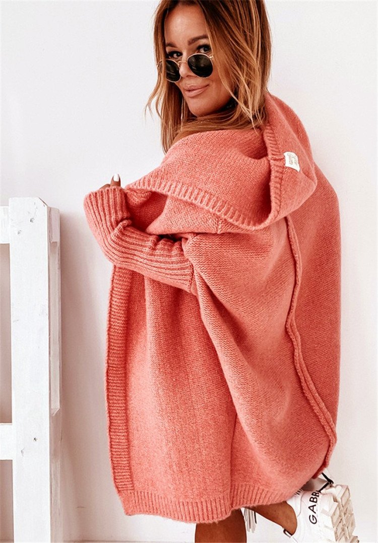 Women Knitting Batwing Sleeved Hoody Sweaters-STYLEGOING