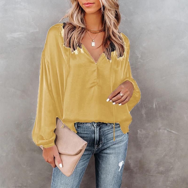 Simple Style V Neck Long Sleeves Leisure Shirts-STYLEGOING