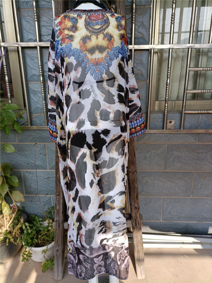 Casual Chiffon Leopard Print Summer Beachwear Cover Ups Dresses