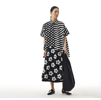Summer Dot Print Irregular Top Blouses for Women