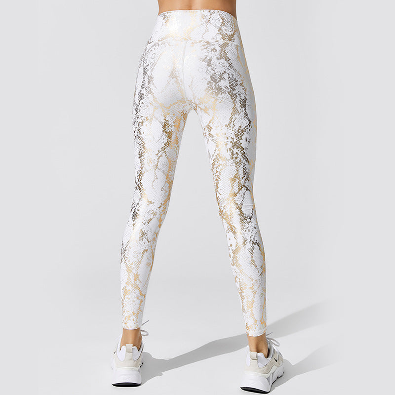 Sexy Elastic Snake Print Sports Suits