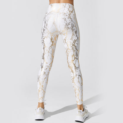 Sexy Elastic Snake Print Sports Suits