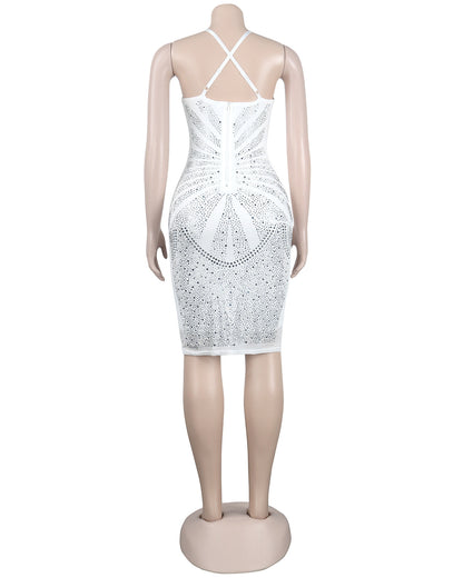 Sexy Deep V Neck Diamond Party Dresses