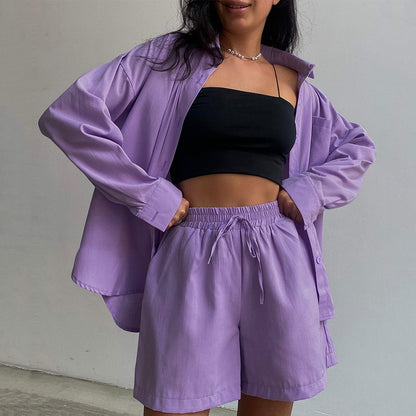 Casual Two Pieces Shirts and Shorts Summer Women Suits