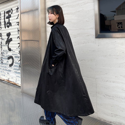 Designed Stand Collar Black Lighted Long Outerwear