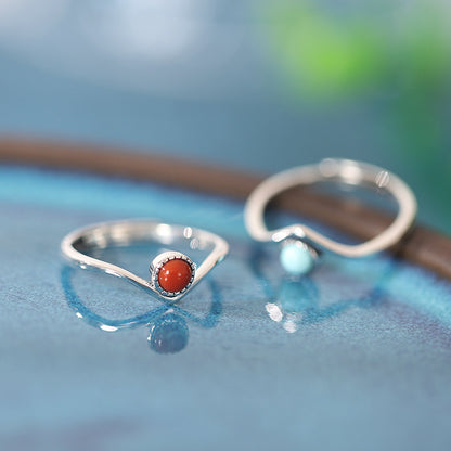 Vintage V Shaped Sterking Silver Turquoise Women Rings