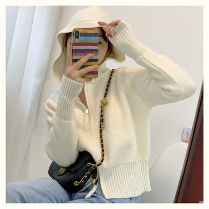 Casual Double Zipper Knitting Hoodies Sweaters