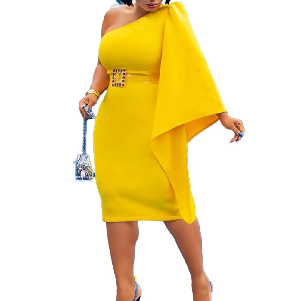 One Shoulder High Waist Plus Sizes Sexy Women Dresses-STYLEGOING