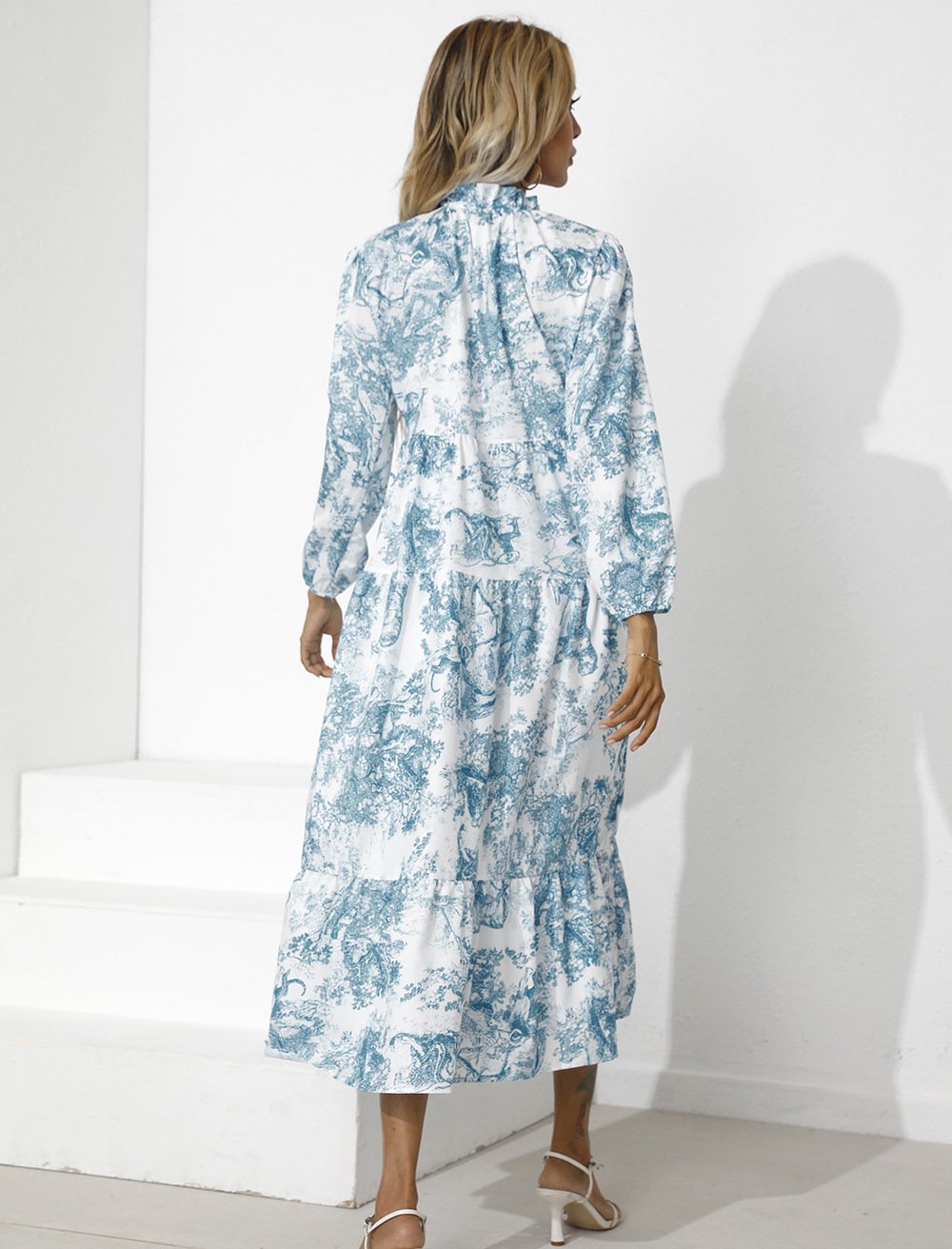 Women Round Neck Loose Fall Long Dresses-STYLEGOING