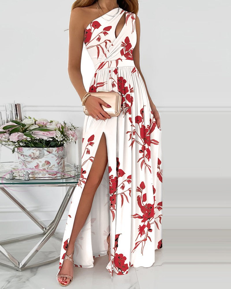 Sexy One Shoulder Split Front Summer Long Dresses