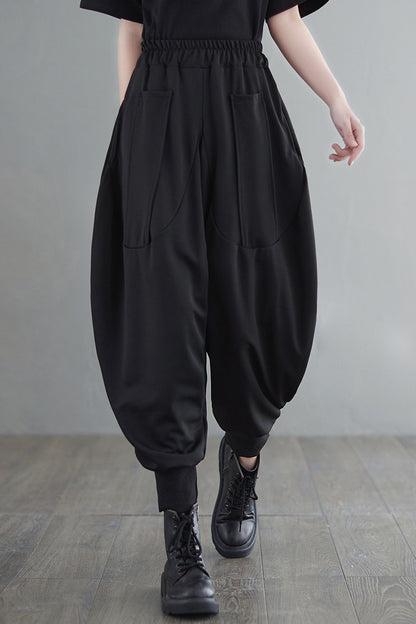 Summer Cotton Black Harem Pants for Girls