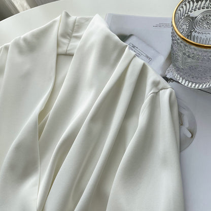 Elegant Satin Long Sleeves Office Lady Shirts