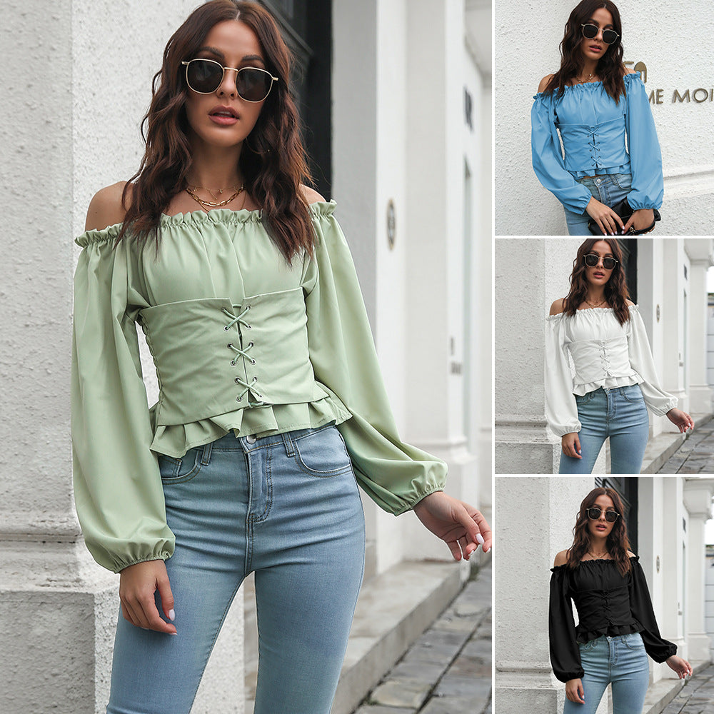 Sexy Off The Shoulder Chiffon Summer Long Sleeves Top