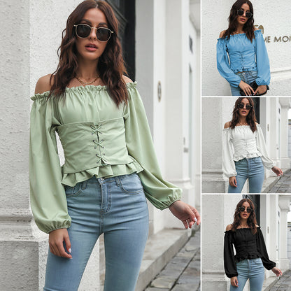 Sexy Off The Shoulder Chiffon Summer Long Sleeves Top