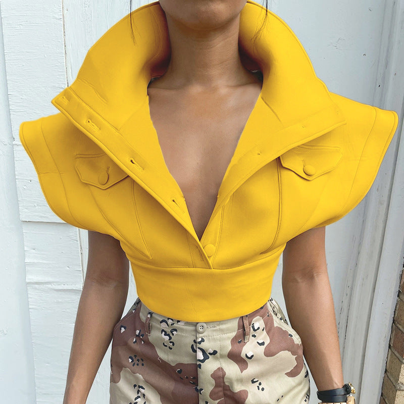 Designed Stand Collar Short Women Top Coat