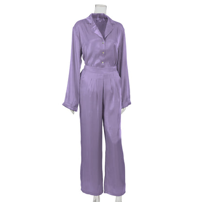 Classy Casual Women Long Sleeves Shirts and Wide Leg Pants
