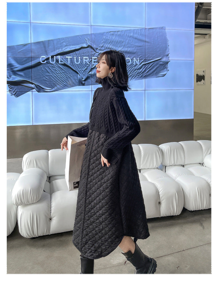 Women High Neck Winter Thicken Knitting Botton Cozy Dresses