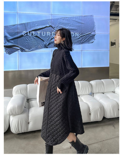 Women High Neck Winter Thicken Knitting Botton Cozy Dresses