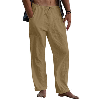 Casual Linen Men's Summer Beach Pants with Elastic Waist