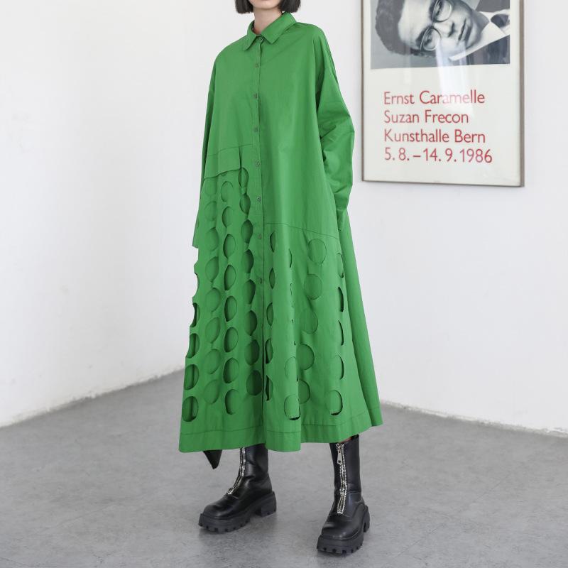 Women Long Sleeves Loose Hollow Out Long Dresses-STYLEGOING