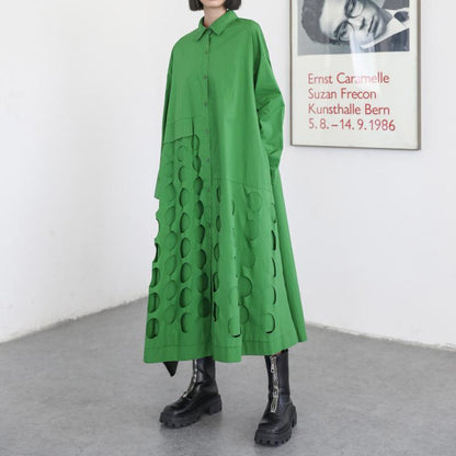 Women Long Sleeves Loose Hollow Out Long Dresses-STYLEGOING