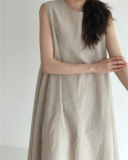 Vintage Cozy Sleeveless Vest Long Dresses with Pockets