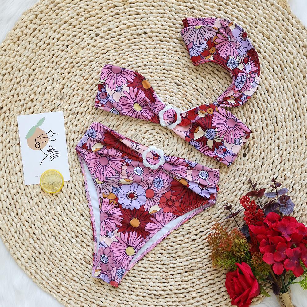 One Shoulder Floral Print Beach Bikini-STYLEGOING