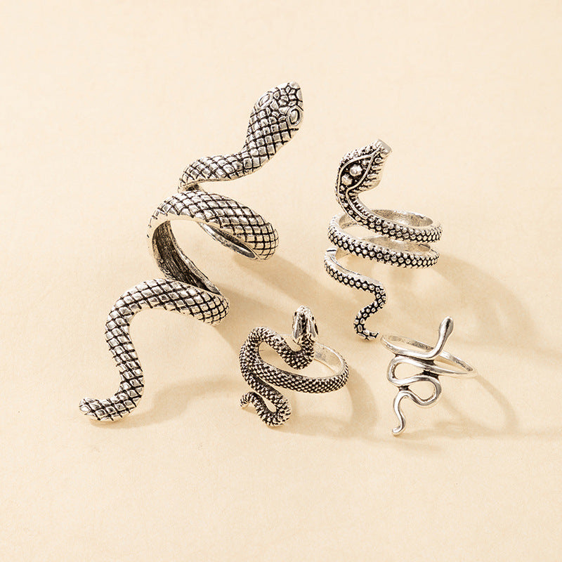 Vintage Cool Snake Shape Rings for Women 4pcs/set